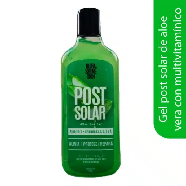 Gel post solar Ultrashine Skin que hidrata y calma la piel tras la exposición solar. Cruelty-free y sin parabenos.