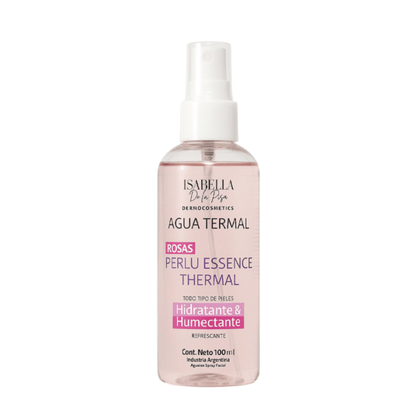 Agua termal con pantenol, ácido hialurónico y minerales. Calma, hidrata y protege la piel con acción antioxidante y antiedad. Fragancia suave de rosas.